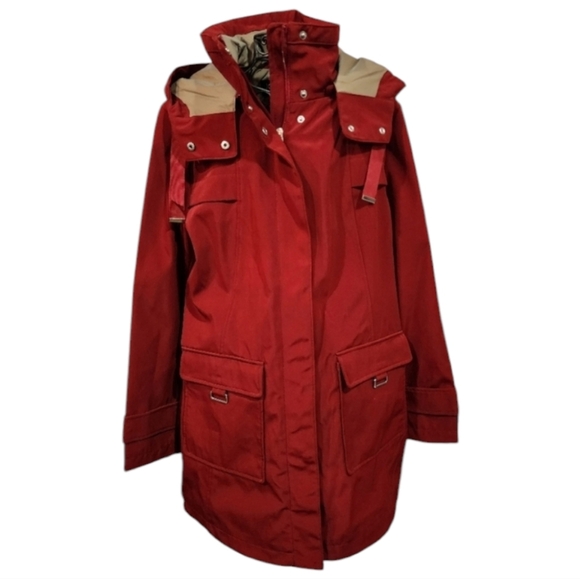 Jones New York red water resistant removeable hooded coat Size Med and Lg NEW - Picture 1 of 11
